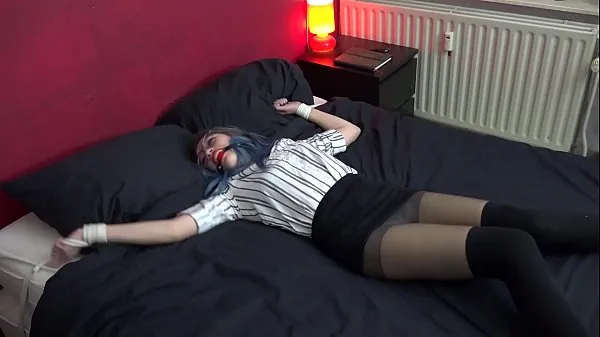 Fresh Blue haired chick put in bondage on bed mega Clips
