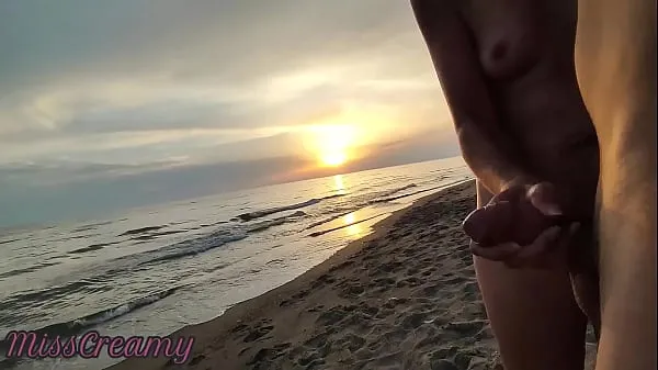 Fresh French Milf Blowjob Amateur on Nude Beach public to stranger with Cumshot 02 - MissCreamy mega Clips