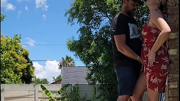 Fresh Outdoor quickie got caught by a neighbour looking over the wall mega Clips